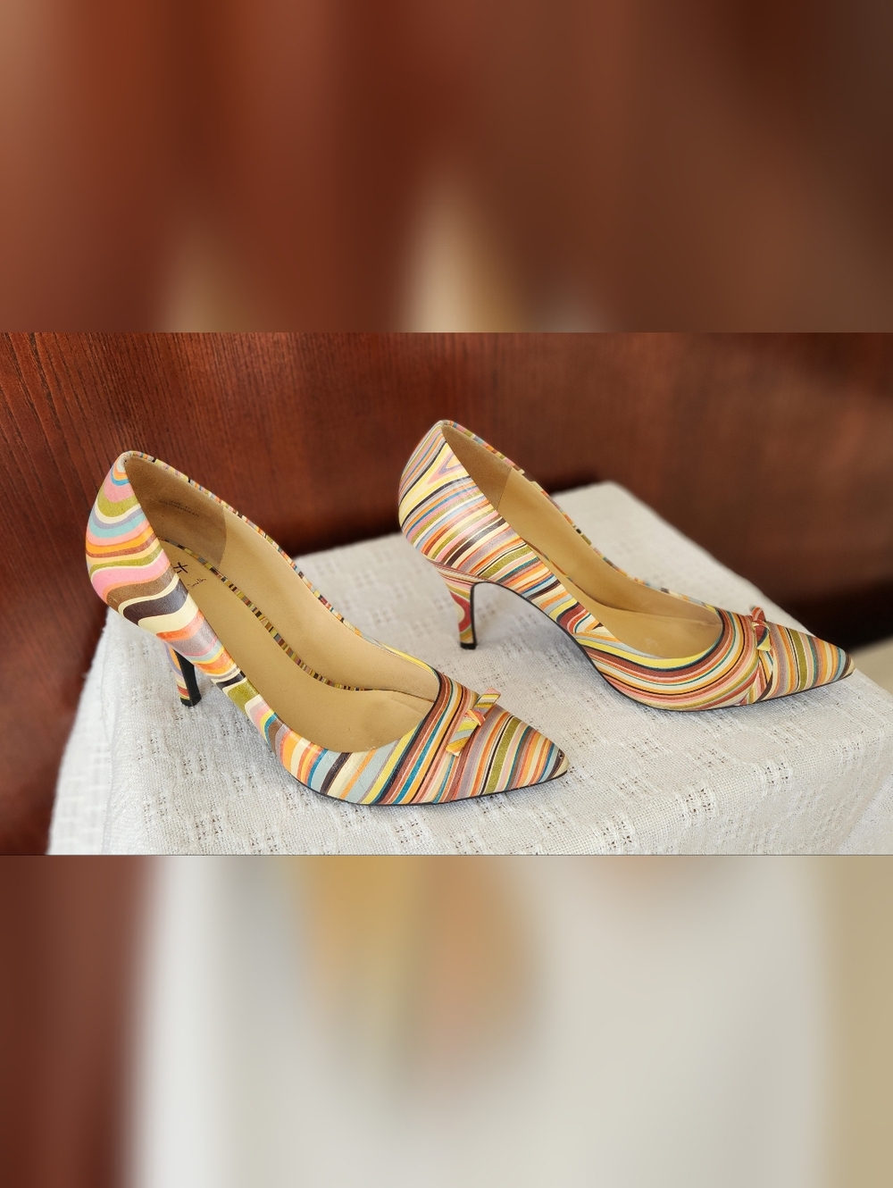 Striped Multicolour Pointed-Toe Heels - Picture 10 of 14